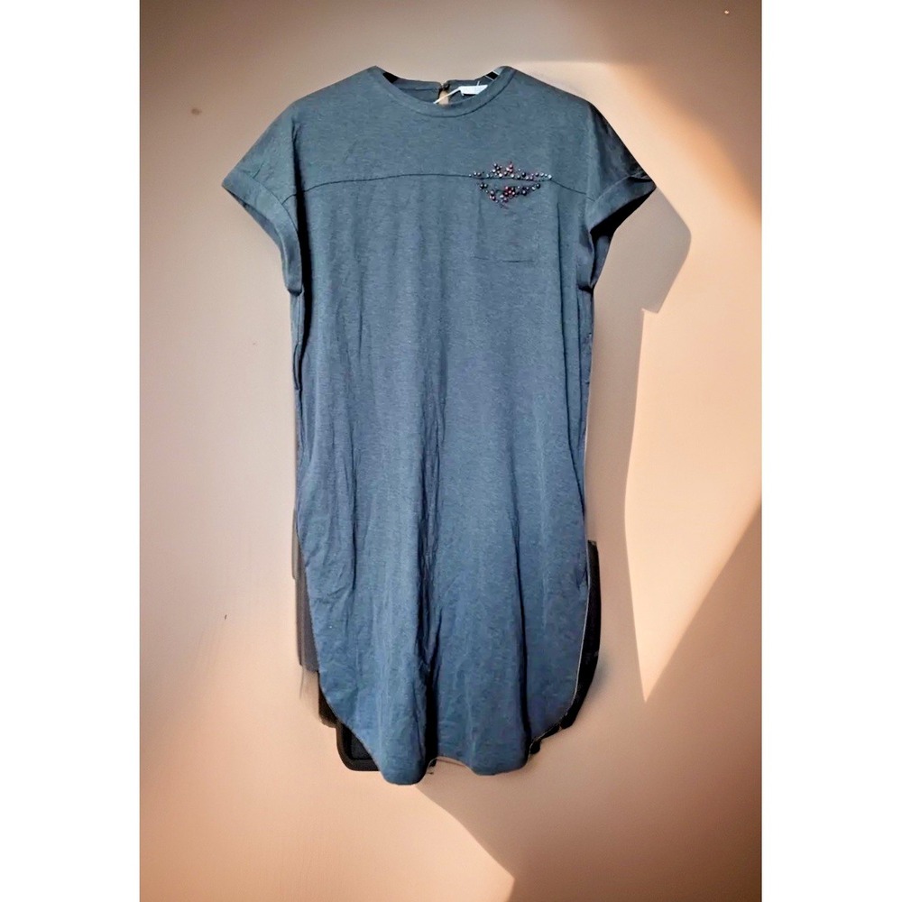 Brunello Cucinelli Size‎ XS Swarovski Embellished Pocket T Shirt Dress Cotton